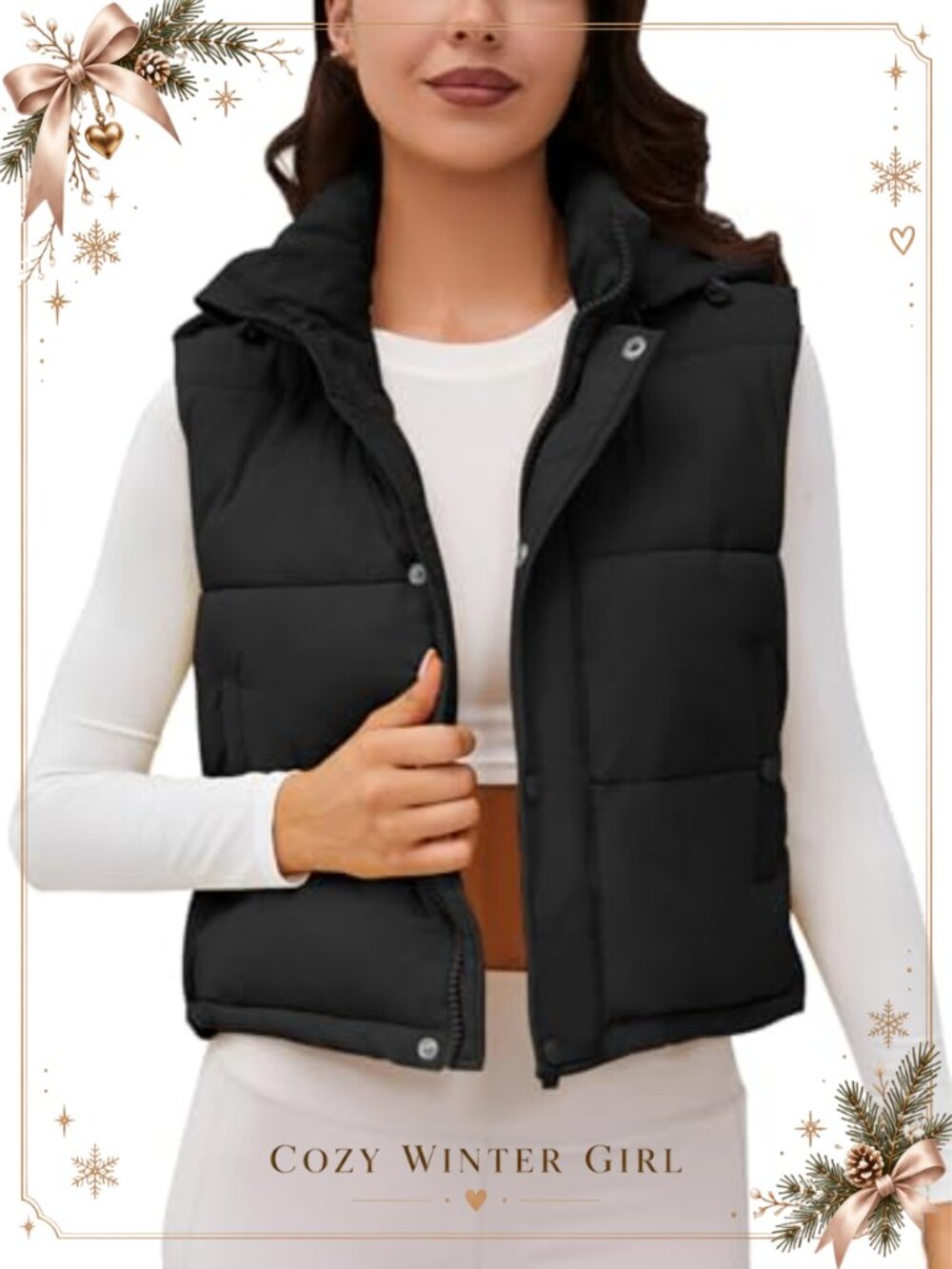 Womens Cropped Puffer Vest with Removable Hood Quilted Padded Winter Outerwear